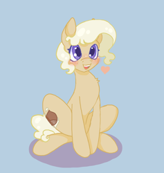 Size: 1800x1900 | Tagged: safe, anonymous artist, imported from derpibooru, oc, oc only, oc:chestnut cream, earth pony, pony, 4chan, blushing, cel shading, colored, cute, drawthread, femboy, freckles, heart, heart eyes, male, ocbetes, shading, simple background, sitting, smiling, solo, stallion, wingding eyes