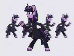 Size: 1600x1200 | Tagged: safe, artist:provolonepone, imported from derpibooru, twilight sparkle, pony, unicorn, 80s, bowtie, clothes, female, glasses, mare, once in a lifetime, simple background, solo, song parody, song reference, suit, talking heads, unicorn twilight