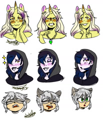 Size: 1173x1421 | Tagged: safe, artist:beyond_inside, imported from derpibooru, oc, oc only, oc:snow t. chaos, anthro, human, unicorn, blushing, bust, expressions, female, horn, jewelry, necklace, signature, simple background, unicorn oc, white background