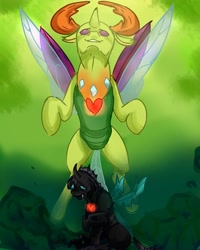 Size: 1080x1350 | Tagged: safe, artist:beyond_inside, imported from derpibooru, thorax, changedling, changeling, duality, duo, king thorax, male, sad, smiling