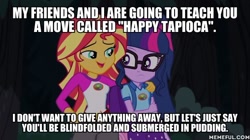 Size: 600x337 | Tagged: safe, edit, edited screencap, imported from derpibooru, screencap, sci-twi, sunset shimmer, twilight sparkle, equestria girls, legend of everfree, caption, image macro, memeful.com, scooby doo mystery incorporated, text