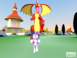 Size: 2048x1536 | Tagged: safe, artist:gradiusfanatic, imported from derpibooru, basil, sci-twi, twilight sparkle, dragon, pony, unicorn, equestria girls, 3d, equestria girls ponified, female, gmod, male, ponified, unicorn sci-twi