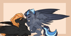 Size: 1280x660 | Tagged: safe, artist:arlekinarts, imported from derpibooru, oc, oc only, oc:jet force, oc:stormy petrel, female, kissing, male, straight