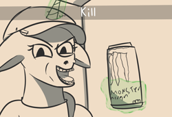 Size: 1756x1199 | Tagged: safe, artist:arrell, imported from derpibooru, unicorn, franzj, jerma985, magic, meme, monster energy, sketch, snapchat, text, trollface