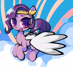 Size: 2048x1879 | Tagged: safe, artist:thatna4, imported from derpibooru, pipp petals, pegasus, pony, abstract background, adorapipp, cloud, cute, female, flying, g5, headband, looking at you, mare, open mouth, open smile, pipp, smiling, solo, wings