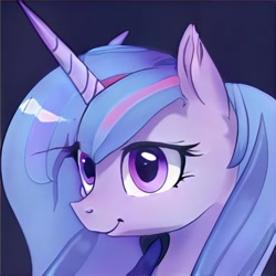 Size: 1024x1024 | Tagged: safe, artist:thisponydoesnotexist, imported from derpibooru, pony, ai content, ai generated, bust, dark blue background, generator:thisponydoesnotexist, neural network, not luna, portrait, solo