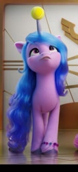 Size: 451x985 | Tagged: safe, imported from derpibooru, screencap, izzy moonbow, pony, unicorn, spoiler:g5, spoiler:my little pony: a new adventure, spoiler:my little pony: a new generation, 3d, ball, female, g5, g5 movie, horn, horn guard, horn impalement, hornball, izzy's tennis ball, mare, my little pony: a new adventure, my little pony: a new generation, solo, tennis ball