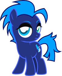 Size: 1516x1858 | Tagged: safe, artist:lightning stripe, derpibooru exclusive, imported from derpibooru, oc, oc only, oc:plasma rain, earth pony, pony, blue coat, blue mane, commission, cutie mark, deadpan, female, filly, heterochromia, lidded eyes, show accurate, simple background, solo, transparent background, white pupils