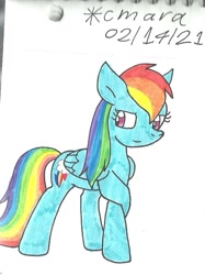 Size: 755x1010 | Tagged: safe, artist:cmara, imported from derpibooru, rainbow dash, pegasus, pony, raised hoof, simple background, solo, traditional art, white background