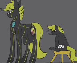 Size: 763x630 | Tagged: safe, artist:queen-razlad, imported from derpibooru, oc, oc:trestle, object pony, original species, pony, robot, robot pony, television pony, chair, glowing eyes, pc:trestle, ponified, remote, spongebob squarepants, television