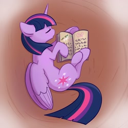 Size: 2048x2048 | Tagged: safe, artist:pfeffaroo, imported from derpibooru, twilight sparkle, alicorn, pony, book, bookhorse, eyes closed, female, high res, lying down, mare, on side, open book, open mouth, profile, side, sleeping, solo, that pony sure does love books, twilight sparkle (alicorn), wings