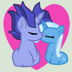 Size: 319x317 | Tagged: safe, artist:jadeharmony, artist:jadethepegasus, imported from derpibooru, hoo'far, trixie, female, kissing, male, shipping, straight, trixfar