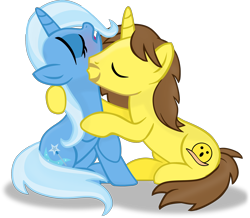 Size: 3000x2618 | Tagged: safe, artist:grapefruit-face, artist:grapefruitface1, imported from derpibooru, trixie, oc, oc:grapefruit face, pony, base used, blushing, canon x oc, female, grapexie, male, neck kiss, shipping, simple background, straight, transparent background