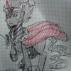 Size: 1080x1080 | Tagged: safe, artist:beyond_inside, imported from derpibooru, king sombra, pony, unicorn, cape, clothes, graph paper, horn, inktober, inktober 2019, male, raised hoof, solo, stallion, traditional art