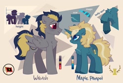 Size: 3400x2300 | Tagged: safe, artist:mirtash, imported from derpibooru, oc, oc only, oc:maple parapet, oc:wabash, pegasus, pony, unicorn, explicit source, reference sheet