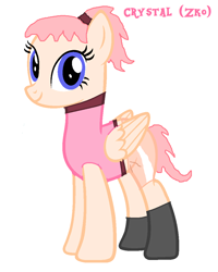 Size: 890x1110 | Tagged: safe, artist:pagiepoppie12345, imported from derpibooru, pegasus, pony, base used, clothes, crystal (zko), looking at you, pants, ponified, ponytail, shirt, sleeveless, sleeveless shirt, smiling, socks