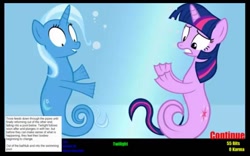 Size: 1280x800 | Tagged: safe, artist:navitaserussirus, imported from derpibooru, trixie, twilight sparkle, sea pony, bubble, female, fins, lesbian, low quality, mare, seaponified, shipping, species swap, transformation, twixie, underwater, water