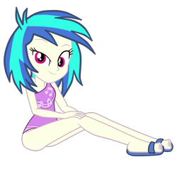 Size: 1929x1894 | Tagged: safe, artist:gmaplay, edit, edited screencap, imported from derpibooru, part of a set, screencap, dj pon-3, vinyl scratch, equestria girls, equestria girls series, spring breakdown, spoiler:eqg series (season 2), clothes, feet, female, looking at you, one-piece swimsuit, sandals, simple background, sitting, solo, swimsuit, transparent background, vector