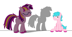 Size: 1280x665 | Tagged: safe, artist:parclytaxel, artist:starponys87, imported from derpibooru, oc, oc only, oc:fireshy, oc:nightlight, oc:nightlight sparkleheart, pegasus, pony, unicorn, asperger's syndrome, autism, autism spectrum disorder, blue, fear, horn, neurodivergent, not twilight sparkle, parody, pegasus oc, pink, ptsd, scared, shadow, shy, stranger, timid, unicorn oc