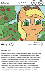 Size: 480x774 | Tagged: safe, artist:happy harvey, imported from derpibooru, applejack, earth pony, pony, apple, apple tree, drawn on phone, female, food, meme, phone drawing, ponified, ponified meme, profile, profile picture, solo, tinder, tree