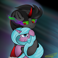 Size: 4000x4000 | Tagged: safe, artist:ser-p, idw, imported from derpibooru, king sombra, radiant hope, pony, spoiler:comic, crying, female, hopebra, hugging a pony, male, shipping, straight