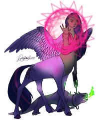 Size: 1835x2194 | Tagged: safe, artist:iceofwaterflock, imported from derpibooru, spike, twilight sparkle, alicorn, dragon, human, taur, collar, dark skin, humanized, leash, magic, magic circle, simple background, solo, species swap, spike is a pet, transparent background, twilight sparkle (alicorn), wings