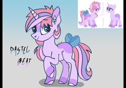Size: 2388x1668 | Tagged: safe, artist:caramelbolt24, imported from derpibooru, oc, oc only, pony, unicorn, bow, colored hooves, ear fluff, horn, raised hoof, signature, smiling, tail bow, unicorn oc