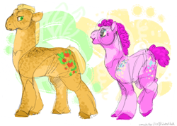 Size: 5730x4110 | Tagged: safe, artist:iceofwaterflock, imported from derpibooru, applejack, pinkie pie, earth pony, pony, alternate design, alternate hairstyle, colored sketch, duo, redesign, sketch