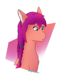Size: 1552x1936 | Tagged: safe, artist:autumnsfur, artist:slythefolf, imported from derpibooru, sunny starscout, earth pony, pony, abstract background, braid, bust, chest fluff, ear fluff, female, g5, mare, portrait, signature, solo