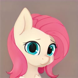 Size: 1024x1024 | Tagged: safe, artist:thisponydoesnotexist, imported from derpibooru, pony, ai content, ai generated, brown background, generator:thisponydoesnotexist, looking at you, neural network, not fluttershy, simple background, solo