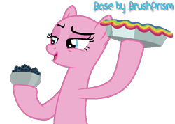 Size: 645x458 | Tagged: safe, artist:brushprism, imported from derpibooru, earth pony, pony, secrets and pies, bald, base, blueberry, female, food, fruit, holding, holding hooves, mare, open mouth, pie, rainbow pie, simple background, transparent background