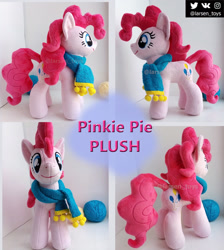 Size: 1369x1531 | Tagged: safe, artist:larsen toys, imported from derpibooru, pinkie pie, earth pony, original species, plush pony, pony, advertisement, auction open, clothes, irl, photo, plushie, realistic, scarf