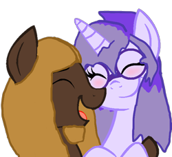 Size: 1192x1088 | Tagged: safe, artist:mellow91, imported from derpibooru, oc, oc:glass sight, oc:mellow rhythm, pegasus, unicorn, beard, blushing, couple, cute, duo, embrace, facial hair, female, glasses, love, male, mare, oc x oc, ocbetes, shipping, simple background, smiling, stallion, transparent, transparent background
