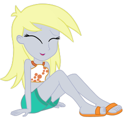 Size: 1696x1619 | Tagged: safe, alternate version, artist:gmaplay, imported from derpibooru, part of a set, derpy hooves, human, equestria girls, equestria girls series, spring breakdown, spoiler:eqg series (season 2), clothes, cute, derpabetes, eyes closed, feet, female, open mouth, sandals, simple background, sitting, solo, swimming trunks, swimsuit, transparent background, vector
