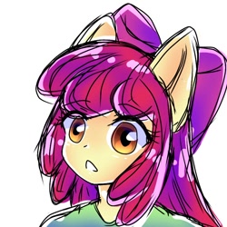 Size: 768x768 | Tagged: safe, artist:namaenonaipony, imported from derpibooru, apple bloom, human, equestria girls, adorabloom, cute, eye clipping through hair, eyebrows, eyebrows visible through hair, female, humanized, pony ears, simple background, solo, white background