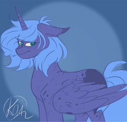 Size: 2048x1975 | Tagged: safe, artist:kaifeather, imported from derpibooru, princess luna, alicorn, pony, cute, floppy ears, folded wings, freckles, lunabetes, s1 luna, wings, younger