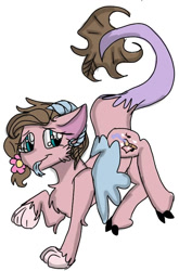 Size: 528x801 | Tagged: safe, artist:cocolove2176, imported from derpibooru, oc, oc only, draconequus, draconequus oc, flower, flower in hair, forked tongue, simple background, solo, tongue out, white background