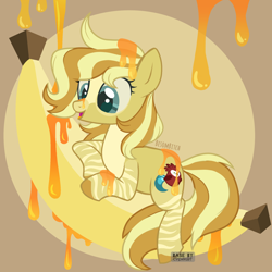 Size: 2000x2000 | Tagged: source needed, useless source url, safe, artist:besomb1tch, artist:syriskater, imported from derpibooru, caramel, oc, oc only, earth pony, pony, banana, base, base used, caramel (food), cute, food, herbivore, honey, open mouth, solo, stripes, yellow