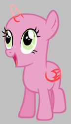 Size: 413x715 | Tagged: safe, artist:diamondbellefan25, imported from derpibooru, alicorn, pony, the super speedy cider squeezy 6000, bald, base, excited, female, filly, gray background, happy, open mouth, simple background