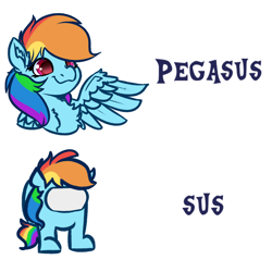 Size: 4000x4000 | Tagged: safe, artist:witchtaunter, imported from derpibooru, rainbow dash, pegasus, pony, :3, absurd resolution, among us, chest fluff, colored pupils, cute, dashabetes, ear fluff, female, fluffy, mare, pun, shoulder fluff, simple background, smiling, solo, spread wings, sus (among us), suspicious, white background, wing fluff, wings