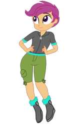 Size: 2534x3816 | Tagged: safe, artist:gmaplay, imported from derpibooru, scootaloo, human, equestria girls, clothes, female, hand on hip, looking up, shoes, shorts, simple background, solo, transparent background, vector