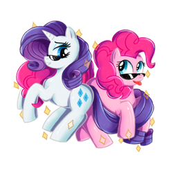 Size: 1280x1280 | Tagged: safe, artist:mediocremare, imported from derpibooru, pinkie pie, rarity, pony, sunglasses, tongue out