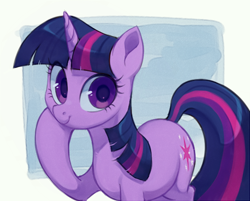 Size: 560x451 | Tagged: safe, artist:toroitimu, imported from derpibooru, imported from ponybooru, twilight sparkle, pony, unicorn, cute, female, looking at you, mare, raised hoof, raised leg, smiling, solo, twiabetes, unicorn twilight