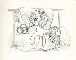 Size: 990x788 | Tagged: safe, artist:maytee, imported from derpibooru, oc, oc only, earth pony, pony, carpet, monochrome, sketch, solo, traditional art