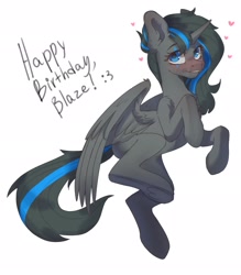 Size: 1793x2048 | Tagged: safe, artist:chibadeer, imported from derpibooru, oc, oc only, oc:blaze, alicorn, pony, alicorn oc, female, happy birthday, horn, mare, simple background, solo, white background, wings