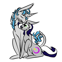 Size: 500x500 | Tagged: safe, artist:avid sketch, imported from derpibooru, oc, oc:sekr gray, oc:starlit nightcast, pony, unicorn, eyes closed, green eyes, leonine tail, sekrast, shipping, simple background, snuggling, transparent background