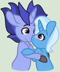 Size: 322x384 | Tagged: safe, artist:jadeharmony, artist:jadethepegasus, imported from derpibooru, hoo'far, trixie, female, hug, male, shipping, straight, trixfar