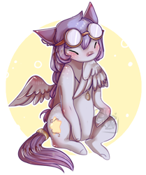 Size: 538x643 | Tagged: safe, artist:shiroikitten, imported from derpibooru, oc, oc only, oc:zoneitie, pegasus, pony, female, goggles, grooming, mare, preening, solo