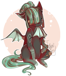 Size: 578x665 | Tagged: safe, artist:shiroikitten, imported from derpibooru, oc, oc only, oc:hana, bat pony, pony, biting, female, mare, solo, wing bite
