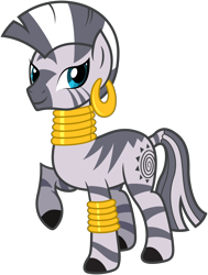 Size: 5498x7286 | Tagged: safe, artist:stabzor, imported from derpibooru, zecora, pony, zebra, .svg available, absurd resolution, bracelet, ear piercing, earring, female, jewelry, leg rings, looking at you, neck rings, piercing, raised hoof, simple background, smiling, smiling at you, solo, transparent background, vector